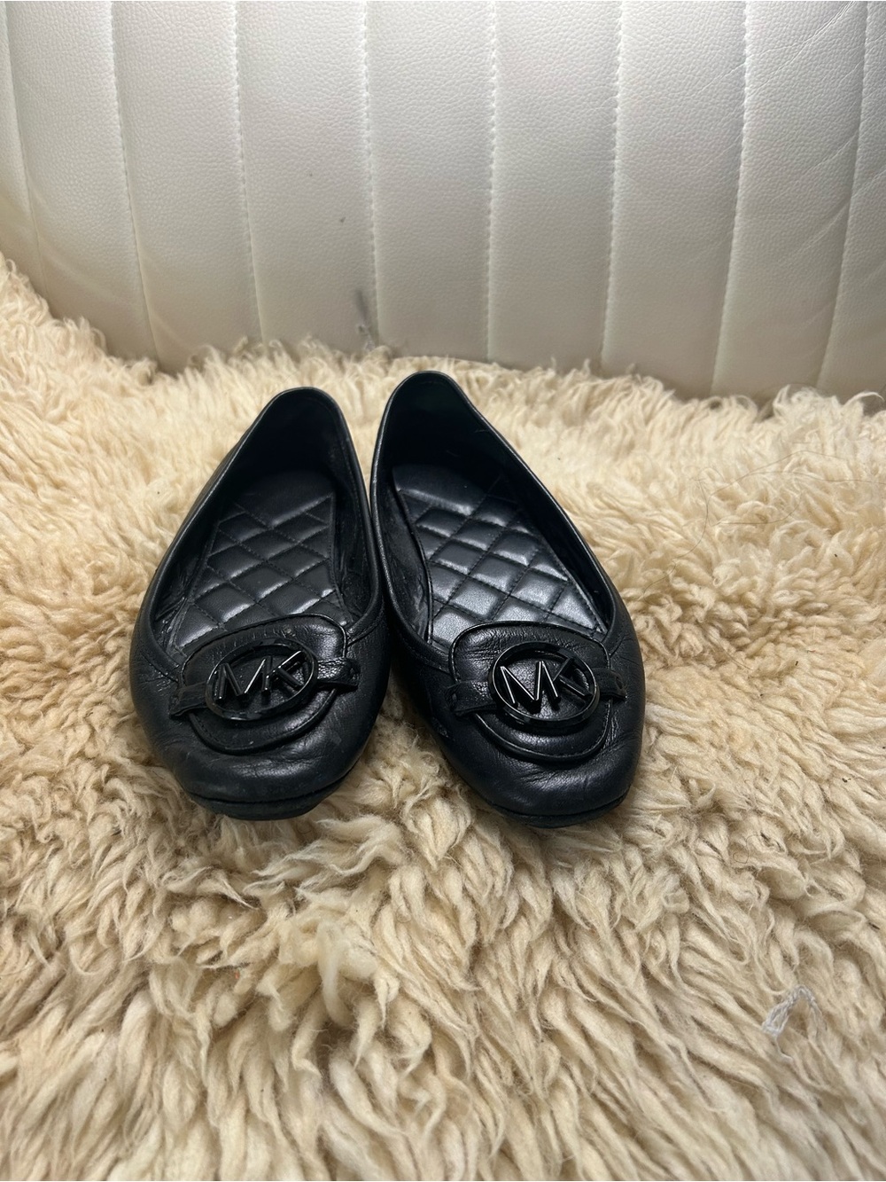 Michael Kors Black Quilted Leather Logo Ballet Flats